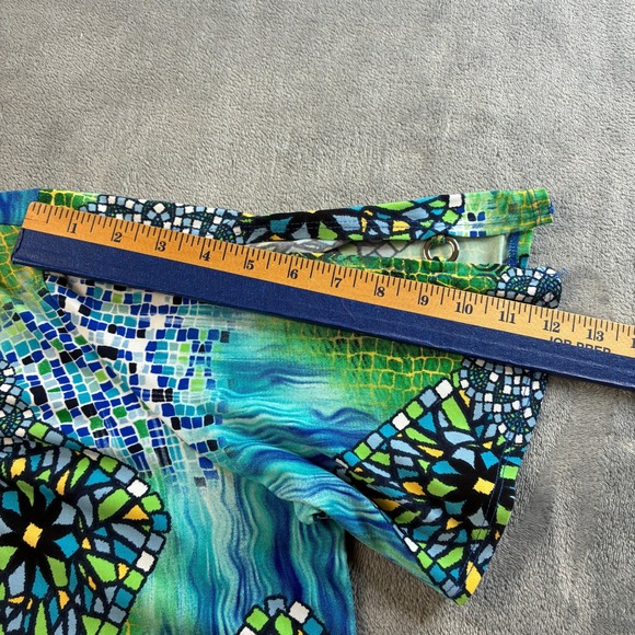 Susan Graver Women Large Green Blue Mosaic Geometric Tunic Top Split Sleeve Ring - Picture 10 of 16